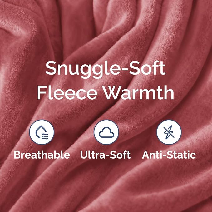 Ultra Soft Fleece Throw Blanket - College Dorm Room Essentials - Dusty Rose | Flannel Fleece, Thick, Warm & Breathable, All Season Cozy, Anti-Static, Microplush, Lightweight for Couch, Bed & Dorm Bedding