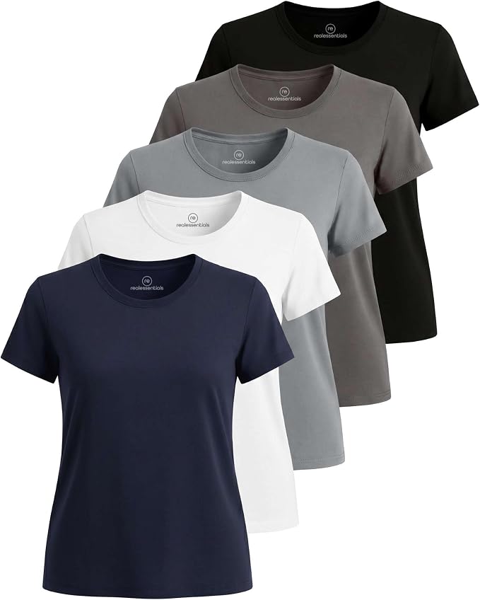 5 Pack Women's Dry Fit Short Sleeve Athletic Gym Workout Running Tops | Available in Plus Size, Exercise, Sports, Fitness, Quick Dry, Cooling, Moisture Wicking, Loose Basic Tees, Yoga, Pilates