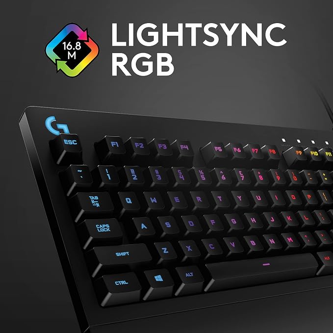 Logitech G213 Prodigy Wired RGB Gaming Keyboard - Black | Mech-Dome Keys, Palm Rest, Adjustable Feet, Media Controls, LIGHTSYNC RGB, USB, Compatible with Windows