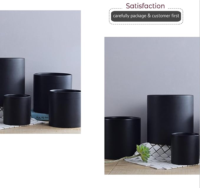 WGVI Matte Black Ceramic Cylinder Vase Width 5.5" Height 5", Flower Arrangements, Candle Holder, Terrarium Planter Pot, Storage Container Organizer, Pen Brush Holder, Tabletop Decor, Bulk, 6 Pcs