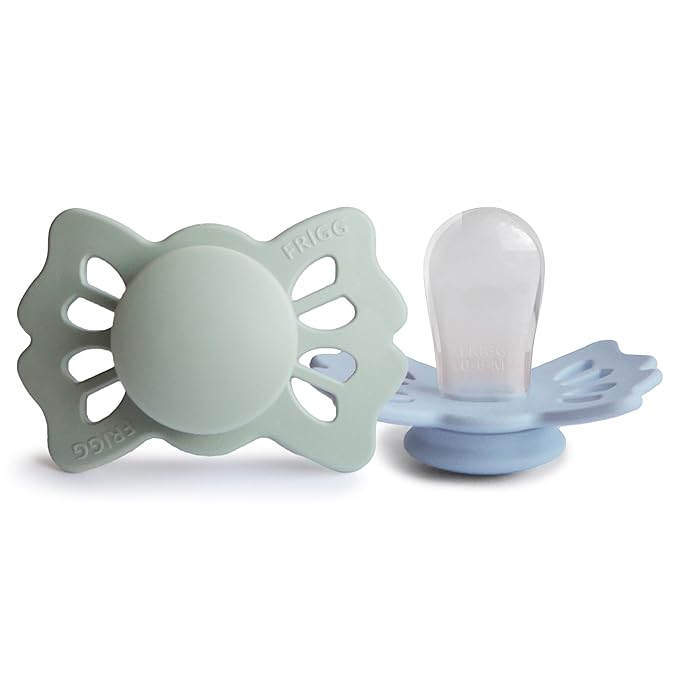 FRIGG Lucky Symmetrical SilkySoft Silicone Baby Pacifier | Made in Denmark | BPA-Free (Sage/Powder Blue, 0-6 Months)
