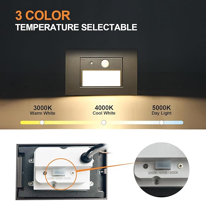 Horizontal LED Step Lights, Motion Sensor & Dusk to Dawn, IP65 Waterproof, 3000K-5000K Adjustable, 3W 120V Bronze Stair Lights Tread Lighting Indoor Outdoor, ETL Listed - 8PK