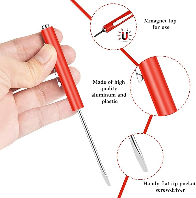 36 Pieces Pocket Screwdriver Mini Tops and Pocket Clips Magnetic Slotted Small Screw Driver with a Single Blade Head for Mechanical, Electrician (Red)
