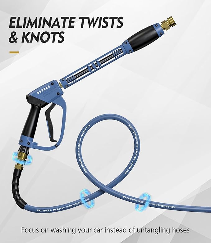 Pressure Washer Gun and Hose Kit, 4800PSI Flexible & Kink-Resistant - Steel Braided & Durable High Power Washer Hose 50 FT with 3/8" Swivel Quick Connector and M22 14mm Adapters & 5 Nozzles