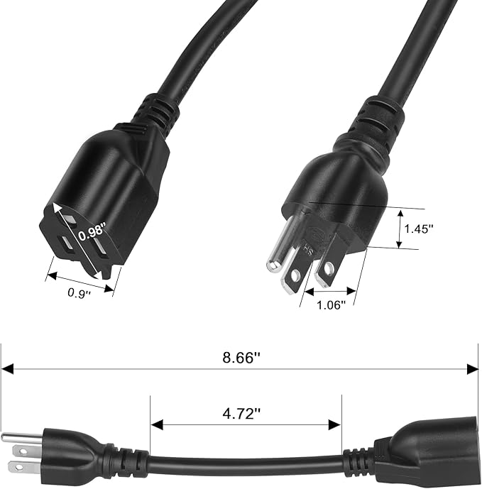 KUNLUN 10 Pack Short Extension Cord, 3 Prong 8-Inch Small Extension Cord Outlet Saver 16AWG/13A for Indoor Outdoor Use, NEMA 5-15P to NEMA 5-15R Power Extension Cable
