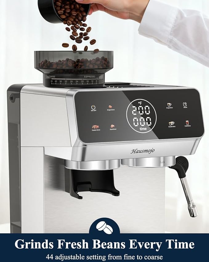 CM1620 Espresso Machine with Built-in Burr Grinder, 20 Bar Bean-to-Cup Espresso Maker with 44 Grind Settings & Steam Wand, Touchscreen Coffee Machine for Latte, Cappuccino