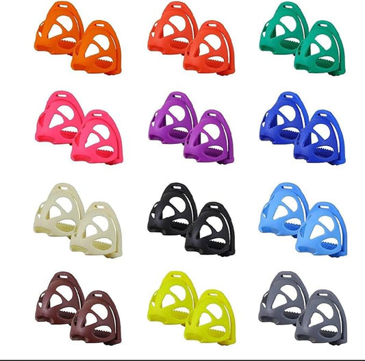 4.75 Inches Horse Riding English Safety Stirrups Durable Light Weight Polymer Plastic Removable Cage (Orange)