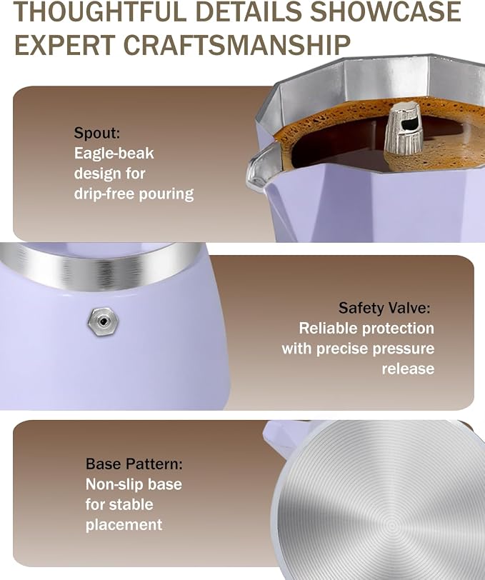 Coffee Maker Stovetop Espresso Maker 9 Cup Aluminum Moka Pot Percolator 15oz 450ml Easy Brewing for Electric Ceramic Stoves Home Camping Italian Cuban Café Classic Purple