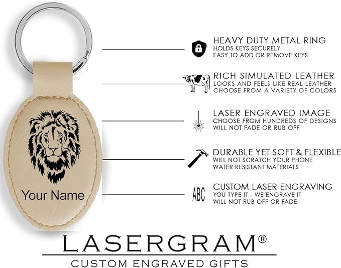 LaserGram Oval Keychain, Off Road Racer, Personalized Engraving Included (Beige)