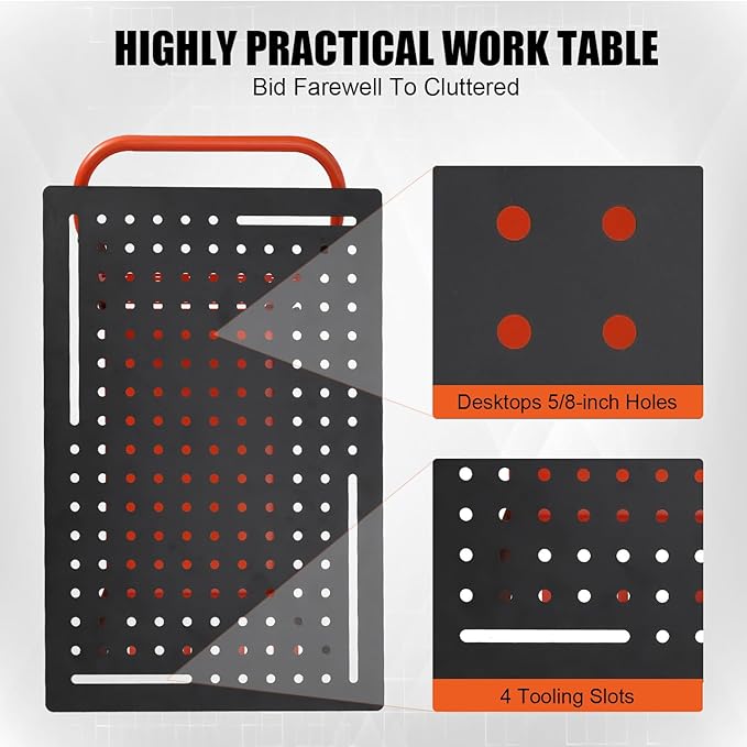 Heavy-Duty Welding Table with Wheels, 36"X24" Portable Welder Workbench with 5/8" Fixture Holes & Storage Panels for Shop & Workshop | Mobile Welding Station & Fabrication Table
