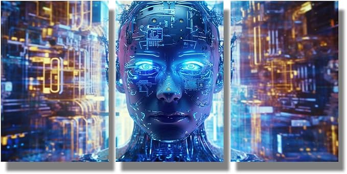 LSIUHWUWI 3 Panels Modern Canvas Wall Art Cloud Networking, Crypto, AI, Firewall Network Security Pictures Print On Canvas for Home Wall Decorations,Ready to Hang, 16x24inchx3