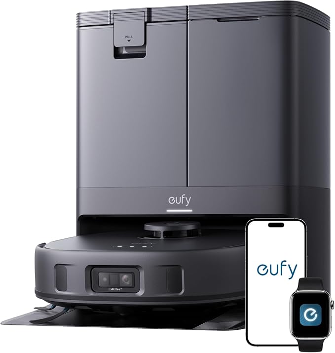 eufy X10 Pro Omni Robot Vacuum and Mop Combo,Dual Mops with 12 mm Auto-Lift | 8,000 Pa Suction, Carpet Detection, AI Obstacle Avoidance, Auto Mop Washing, Auto Drying, Self-Emptying