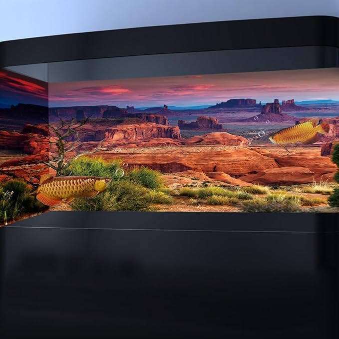 30X18IN Desert Loess Rock Cactus Oasis Reptile Habitat Background, Natural Sunset Desert Themed Terrarium Background, Aquarium Background with 10 EVA Double-Sided Tape