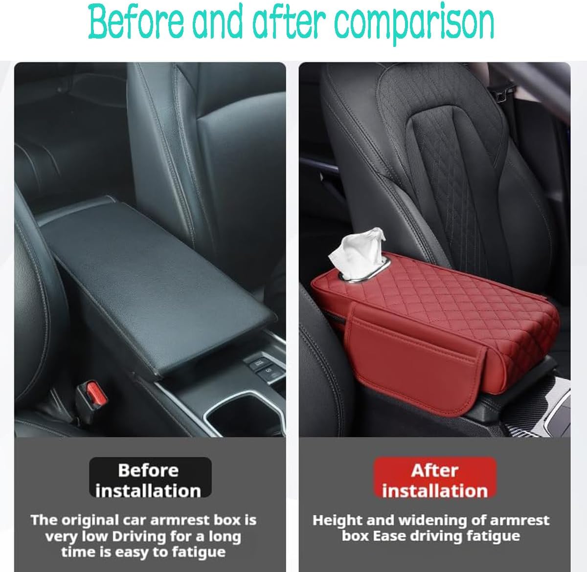 Car Armrest Cover Leather Car Console Covers Box Pad with Pocket and Tissue Box Arm Rest Cover for Car for SUV Truck Sedan Vehicle (Beige)
