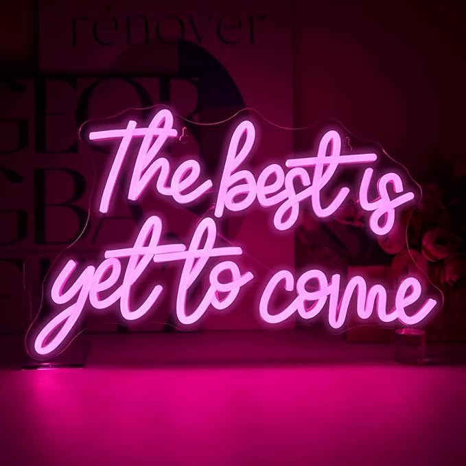 The Best is Get to Come LED Neon Signs for Wall Decor Neon Wall Art Acrylic LED Lights with Hanging Chain Light Up for Bedroom Decor Graduation Bar Pub Wedding Party 5V USB Powered Dimmable