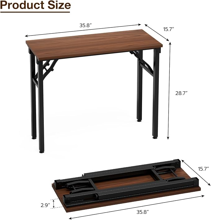 TEMI Small Computer Desk Folding Table - 35.8" Foldable Office Desk, No Assembly, Perfect for Small Spaces in Bedroom, Dorm, or Apartment, Portable Mini Desk or Study Table with Compact Design, Walnut