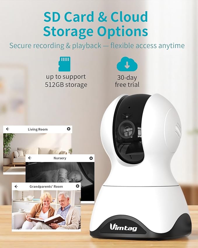VIMTAG 2.5K Pan/Tilt Cameras for Home Security, Indoor Camera for Pet/Dog/Cat/Baby/Nanny/Room with Phone App, 5G/2.4G WiFi, Night Vision, 2-Way Audio, Motion Tracking, AI Detection, Works w/Alexa