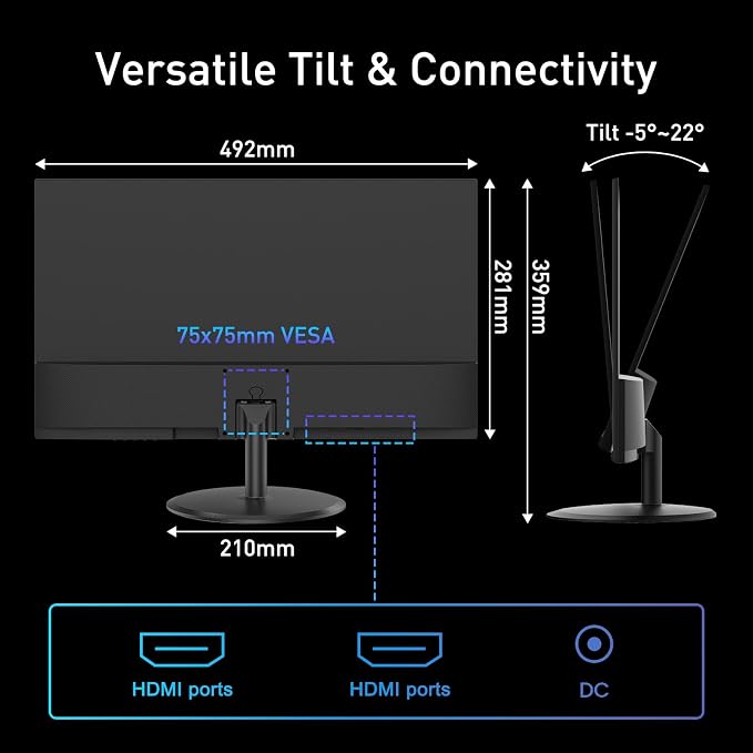 SANSUI 22 Inch 120Hz Monitor, FHD Computer Monitor 4000:1 Contrast Ratio with Adaptive Sync, HDR 100% sRGB, HDMI x 2, VESA Mount, Eye Care for Home/Office (ES-22X3AH, One HDMI Cable Included).