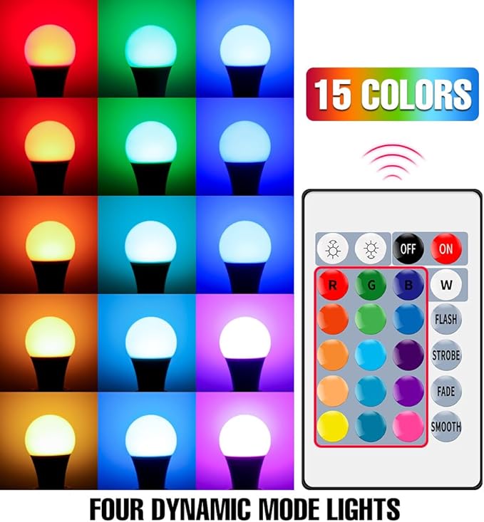 6Pack 10W RGB Light Bulb E27/E26 Timing Multifunction Spotlight 16Colors Changing Dimmable 85-265V Indoor Atmosphere Nightlight 110V Bar Counter KTV Party Festival Background Decorative With IR Remote