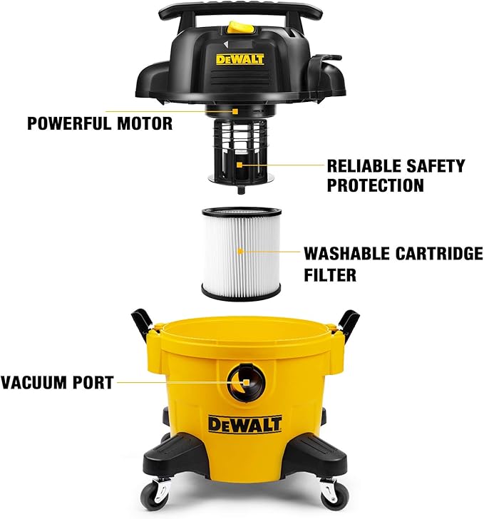 DEWALT DXV06P 6 Gallon Poly Wet/Dry Vac, Yellow - Includes WS17854A 1-7/8-Inch Shop Vacuum Attachment Kit
