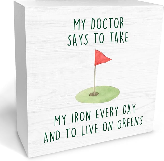 Funny Golf Court Wooden Box Sign Desk Decor, Gifts for Golf Lovers, Golfer Golfing Gifts Wood Block Sign Decorations for Home Bedroom Office Wall Tabletop Shelf Decor, 5x5 Inch