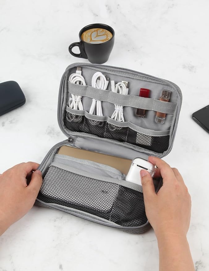GOX Cable Organizer Pouch ��� Case for Chargers and Cords, Cord Organizer Travel Black, Small Cable Organizer Bag for Earbuds & Tech Accessories(Grey-Large)