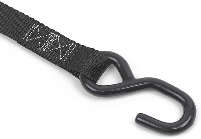 PowerTye 1 inch x 15ft Rubber Handle Silver Ratchet Straps with 4 inch S-Hooks & Storage Bag - 500 lb. W.L.L., Ideal for Motorcycles, Truck Beds, Trailers & Cargo, Made in USA - Black (4-Pack)