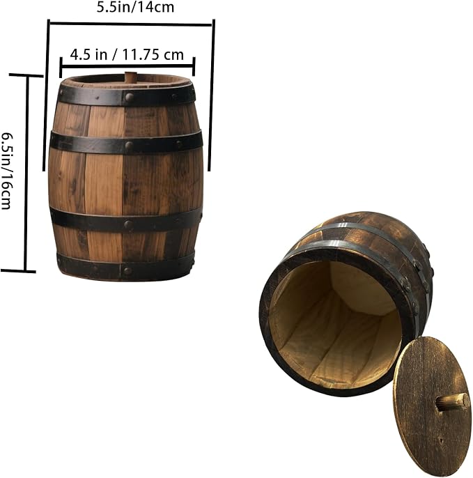 2 Pcs Wood Wine Barrel Vase 6" x 5" – Rustic Wooden Flower Vase Planter for Wedding Reception, Home Indoor Outdoor Garden, Kitchen, Party Table Decoration