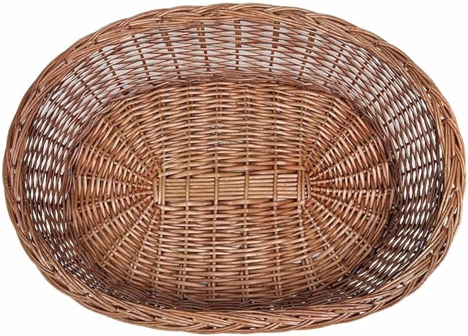 Oval Dog Basket for Small Medium Pets, Lightweight Synthetic Wicker Pet Bed for Indoor and Outdoor Use, Breathable Rustic Brown Pet Sleeping Lounger, 35.4 x 25.2 x 7.9 Inches