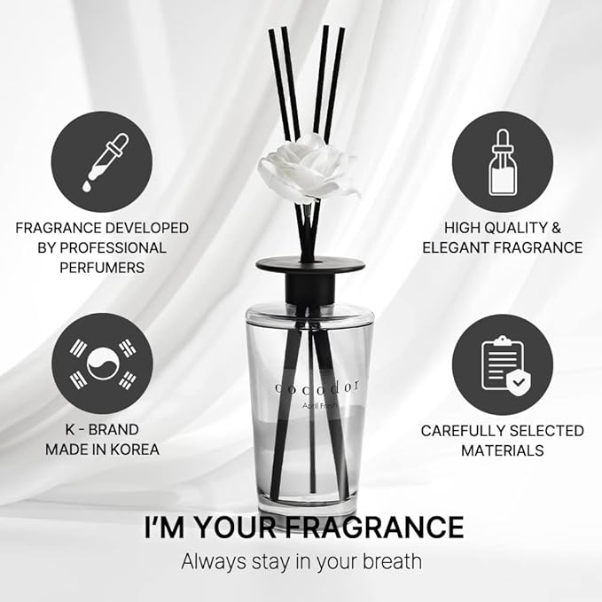 COCODOR White Flower Reed Diffuser / Garden Lavender / 1 Pack / Home & Office Decor Aromatherapy Diffuser Oil Gift Set / Large Size, Large Capacity, Big Size Diffuser, Black Edition/16.9Ounce(500 ml)