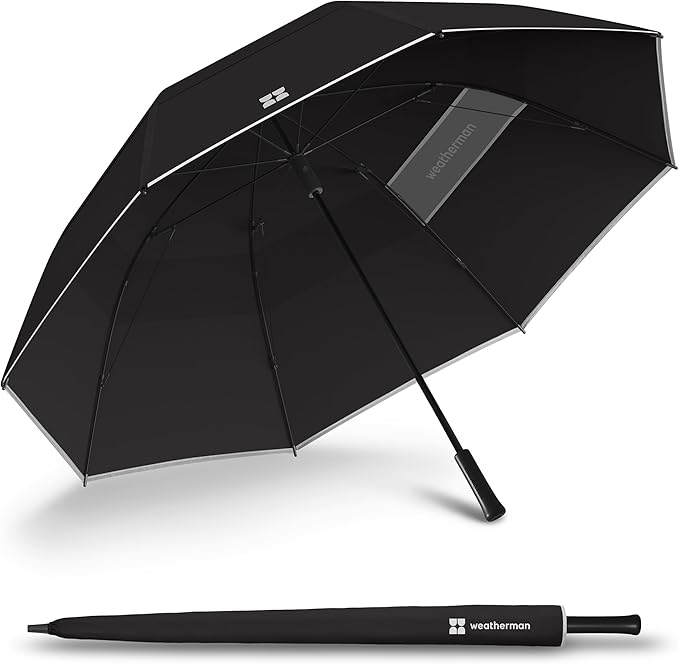 Weatherman Umbrella - Golf Umbrella - Windproof Sports Umbrella Resists Up to 55 MPH Winds - Available in 2 Sizes and 5 Colors