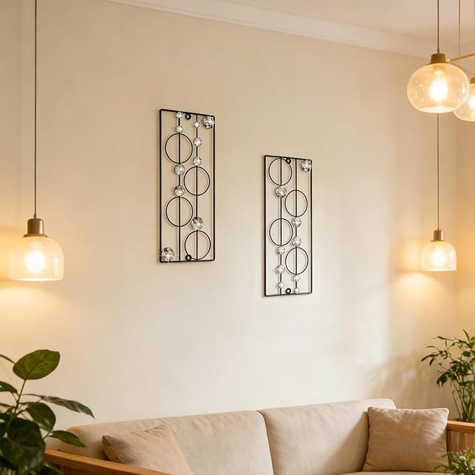 ZEXUIRU 2 Pcs Abstract Metal Art for Wall Decor Living Room Bedroom Bathroom Office Metal Bling Modern Geometric Hanging Vertical Small Iron Sculpture Plaque Pack -Black 15.7in