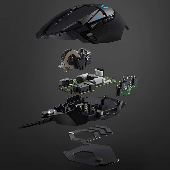 Logitech G502 Hero Wired Gaming Mouse - Black | High performance, 25,600 DPI, RGB, adjustable weights, 11 programmable buttons, on-board memory, PC/Mac