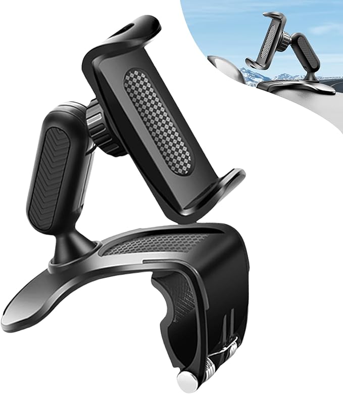 Car Phone Holder Mount, 360 Degree Rotation Car Dashboard Phone Holder, Universal Anti-Shake Dash Steering Wheel Cellphone Clamp Mount Stand for 4-7 Inch Smartphones (Black)