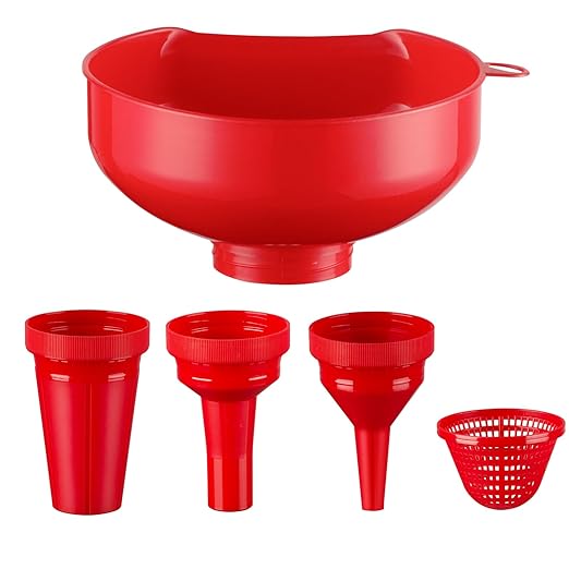 Pisol Wide Mouth Funnels for Kitchen Use, Versatile Food Grade Funnels for Filling Bottles, Plastic Cooking Funnel Set with Strainer, Large Long Neck Funnel for Canning, Mason Jar, Shampoo, Liquids