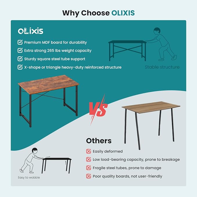 OLIXIS Small Computer Desk, Writing Desk, Home Office, 32 Inch | Study Table, X-Shaped Metal Frame, Scratch-Resistant Tabletop, Bedroom Spaces Setup, Rust