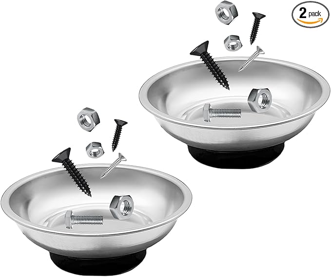2 PCS Magnetic Tray Holders, Stainless Steel 3 Inch Round Trays Metal Parts Holder with Strong Magnet, Heavy Duty Thickened Trays for Screws Bolts Nuts Washers Pins