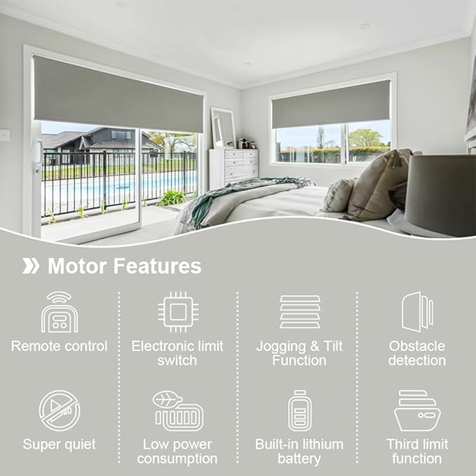 Motorized Roller Shade Kit for 1.5" Tube (38mm), Rechargeable Battery Electric Blinds Motor with Remote, High Torque 1.1N.m/2N.m, Wireless Retrofit for Window Shades, 2800mAh (1.1N.m Torque)