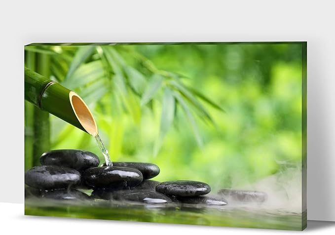 Zen Wall Art Decor, Modern Bathroom Zen Decor Wall Art, Canvas Wall Art for Spa Zen Room Decor, Green Bamboo Forest and Black Pebble Relaxing Art Prints for Office & Spa Wall Decor 32x48 Inches
