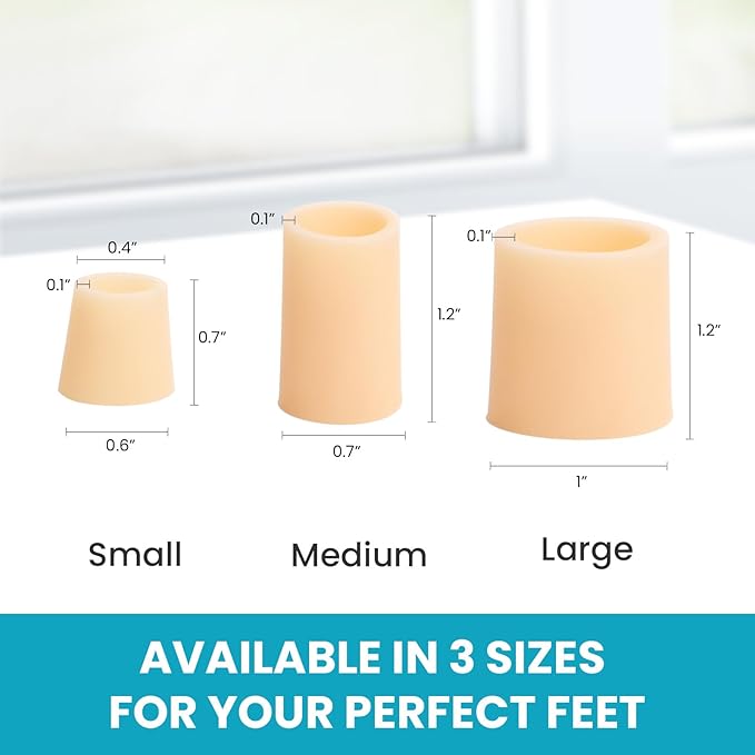 Povihome Toe Sleeves, Toe Protectors, 12 Pack Toe Tube Pads for Hammer Toe,Stubbed Toe,Corns, Calluses Protect (Medium Size, Beige)