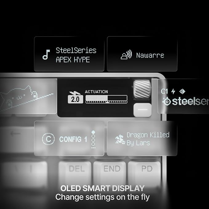 SteelSeries Apex Pro TKL Gen 3 Gaming Keyboard - OmniPoint 3.0 Analog Magnetic Switches, Quickset Auto-Presets (Rapid Trigger, Rapid Tap/SOCD, Protection Mode), OLED, RGB, PBT Keycaps, USB-C, White