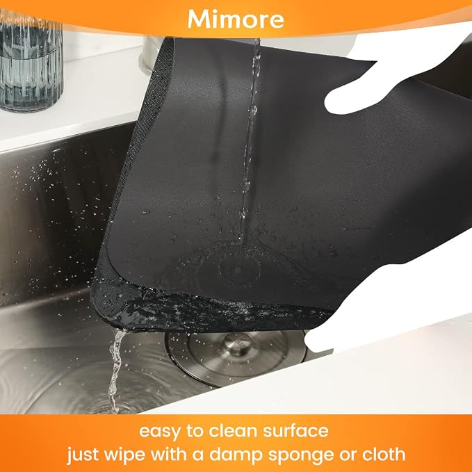 Mimore Coffee Mat - 18x24 Inch Black Countertop Mat - Absorbent, Hides Stains, Rubber Backed - Dish Drying Mat Fits Under Coffee Maker or Espresso Machine (Compatible with Ninja Luxe Cafe)