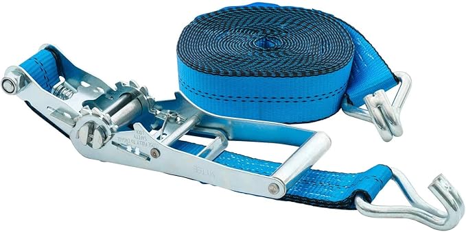 Mytee Products 4 Pack 2 inch x30 ft Heavy Duty Ratchet Straps with Double J Hooks - 10,000 Lbs Breaking Strength Blue Tie Down Straps w/Wire Hooks for Industrial Use, Trailers, Truck Cargo