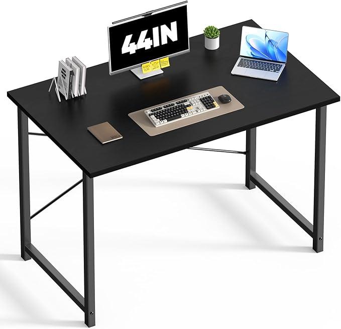 DUMOS 44 in Computer Desk for Home Office, Modern Study Work Table Simple Style for Bedroom, Writing Desks with X-Shaped Reinforcement, Black | Modern Study Writing Work Table, Craft PC Desk Simple Workstation with Reinforcement Structure, Black