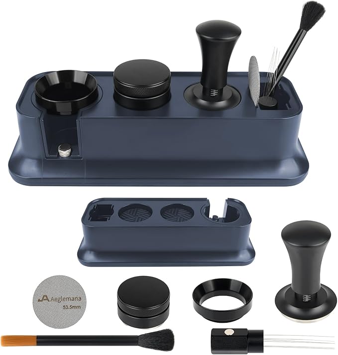 7 Pack 54mm Espresso Accessories – Tamper Station, Coffee Distributor, WDT Tool, Tamping Mat, Dosing Funnel, Brush & Puck Screen – Barista Tools Kit for Espresso Machines at Home or Cafe