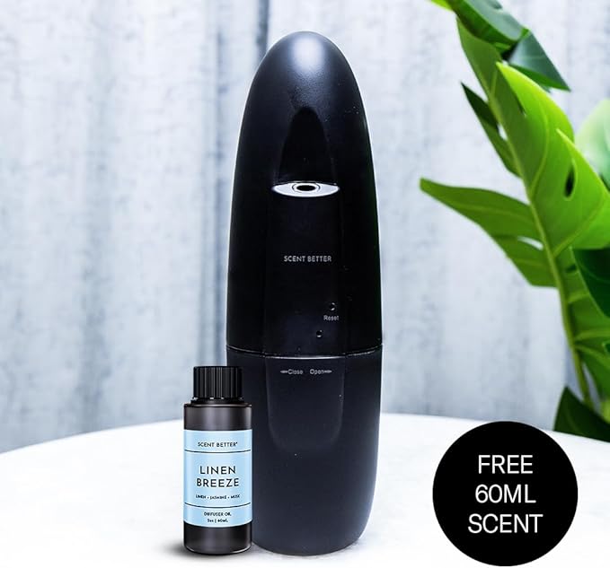Scent Better Plug in Essential Oil Waterless Diffuser for Home, Hotel, Spa, Office with 500 sq ft Coverage - Includes Free Linen Breeze (Black)