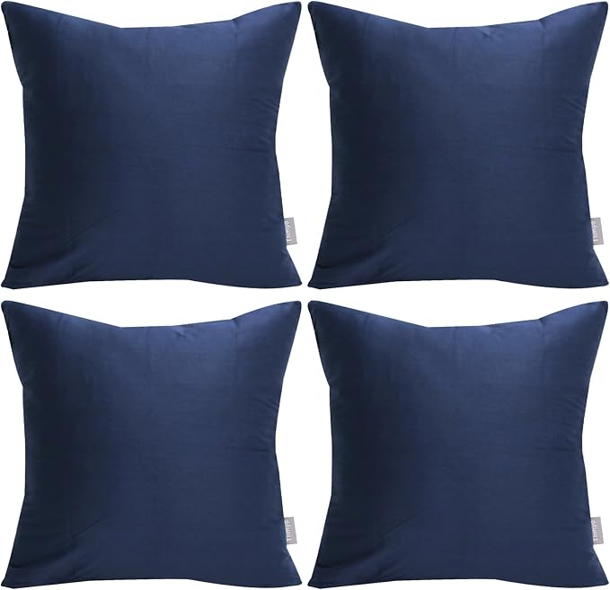 Thmyo 4-Pack 100% Cotton Comfortable Solid Decorative Throw Pillow Case Square Cushion Cover Pillowcase Sublimation Blank Pillow Covers Christmas DIY Throw Pillowcase(20x20inch/50x50cm,Midnight Blue)
