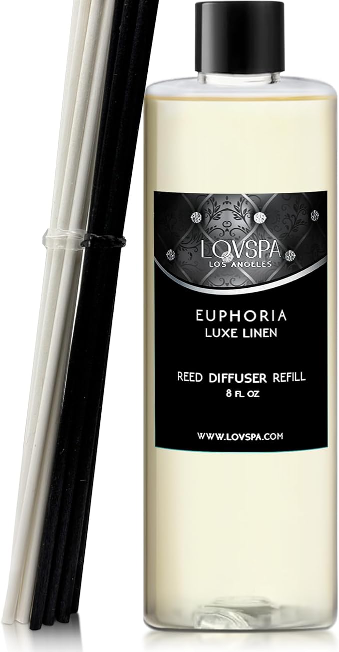 LOVSPA Euphoria Luxe Linen Diffuser Oil - Essential Oils for Diffuser Refill & Air Freshener Room Spray - Long-Lasting & Natural Home Fragrance, Scented Oil for Diffusers, USA Made, 8 oz