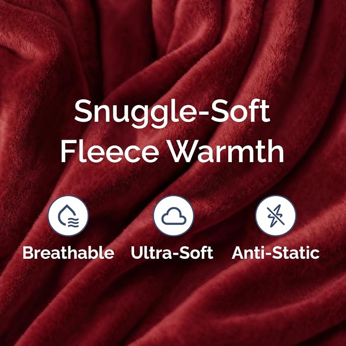 Ultra Soft Fleece Throw Blanket - College Dorm Room Essentials - Burgundy | Flannel Fleece, Thick, Warm & Breathable, All Season Cozy, Anti-Static, Microplush, Lightweight for Couch, Bed & Dorm Bedding