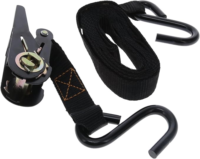 MUDDY 1" X 8' Rugged Durable Lightweight Reliable Adjustable Versatile Outdoor Treestand Ratchet Tie Down Strap with 2 Hardened Steel Hooks, 1 Pack